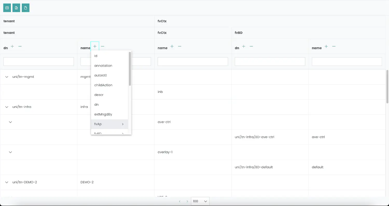 Screenshot der GraphQL-Tabelle