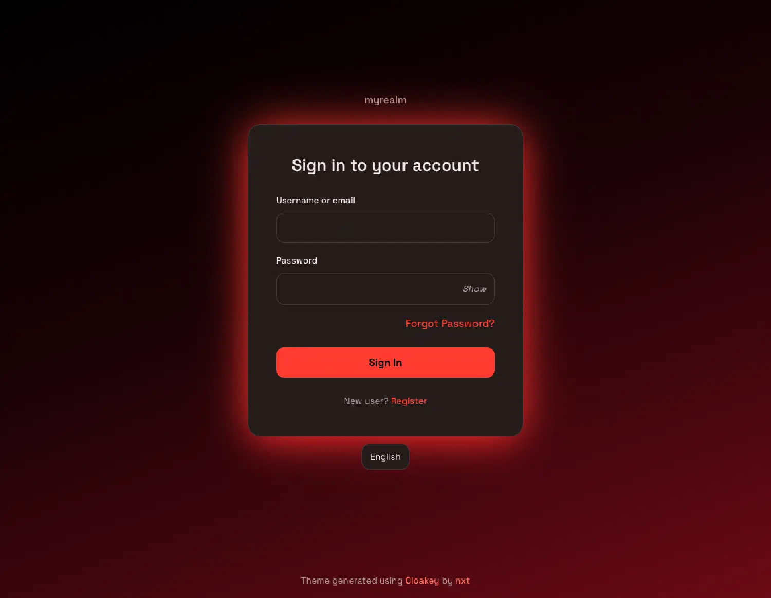 Dunkles Login mit rot leuchtendem Schatten um die Karte