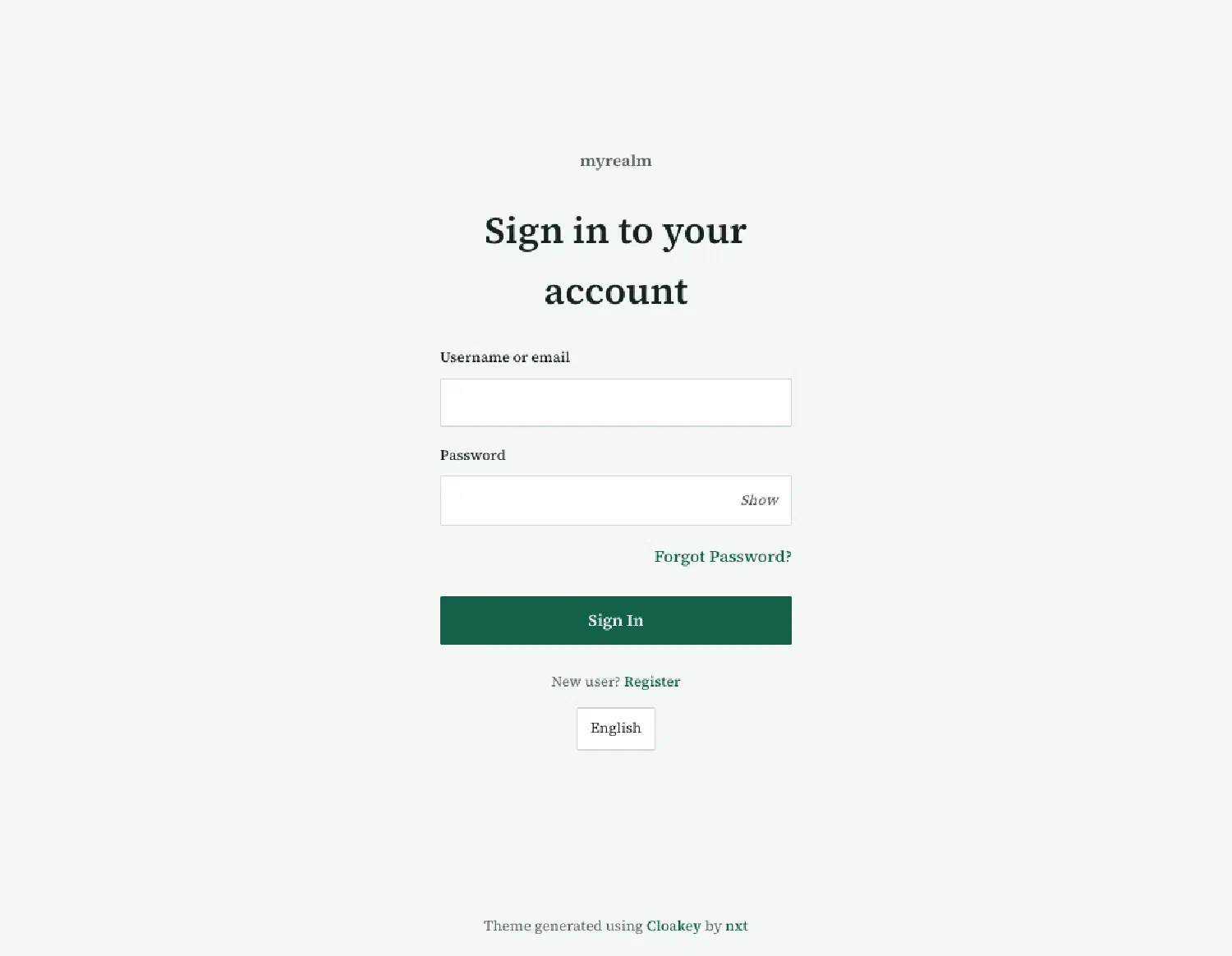 Minimales Login ohne Karte mit dunkelgrünem Button und Serifenschrift