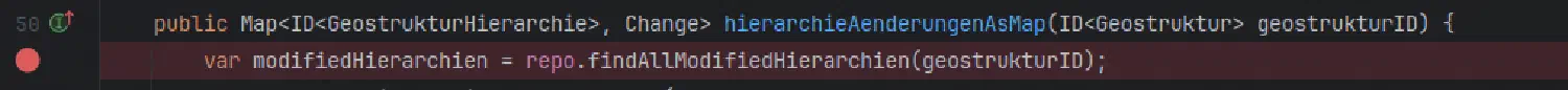 Ein Screenshot von einem Breakpoint im Code